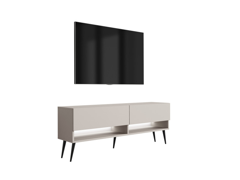 Szafka RTV Kaszmir, nogi pochyłe czarne, LED biały, 140 × 32 × 52 cm 749688