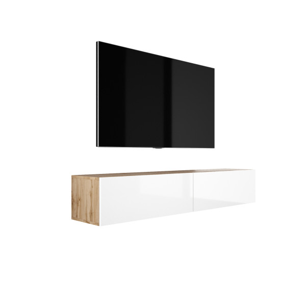 Szafka RTV : Kolor Dąb / Biały Błyszczący, 170 x 34 x 32 cm 224816