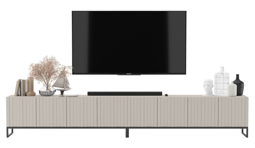 Szafka RTV Komoda Glamour Kaszmir MAT Rama Czarna Ryflowane fronty 300 cm 1063129