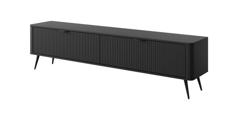 Szafka RTV LANTE czarna 200 cm uchylna z ryflowanymi frontami 682045