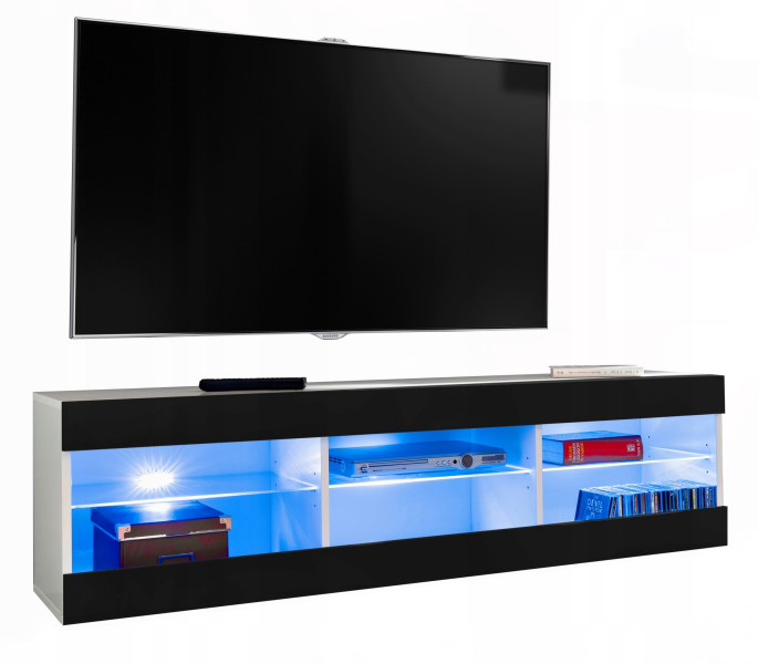 Szafka RTV LED Salon Nowoczesna Biały/Czarny Bez LED 140x35 Pokój 340899