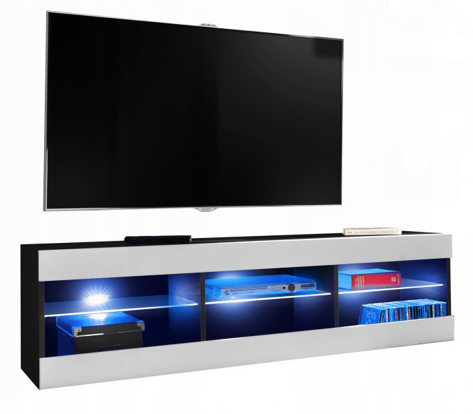 Szafka RTV LED Salon Nowoczesna Czarny/Biały LED 140x35 Pokój 340901