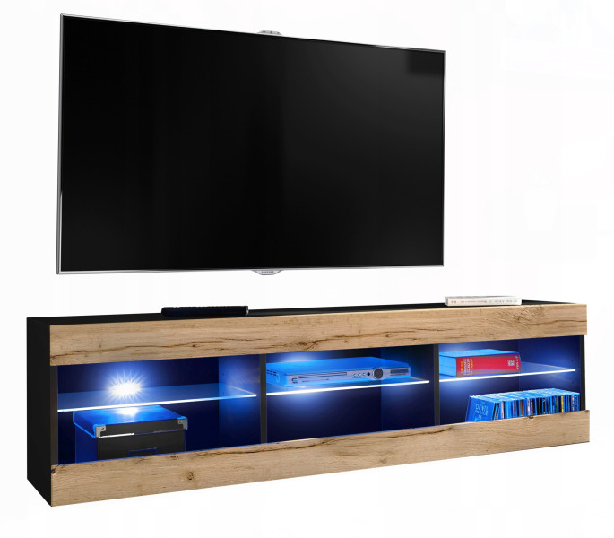 Szafka RTV LED Salon Nowoczesna Czarny/Dąb Wotan LED 140x35 Pokój 340882