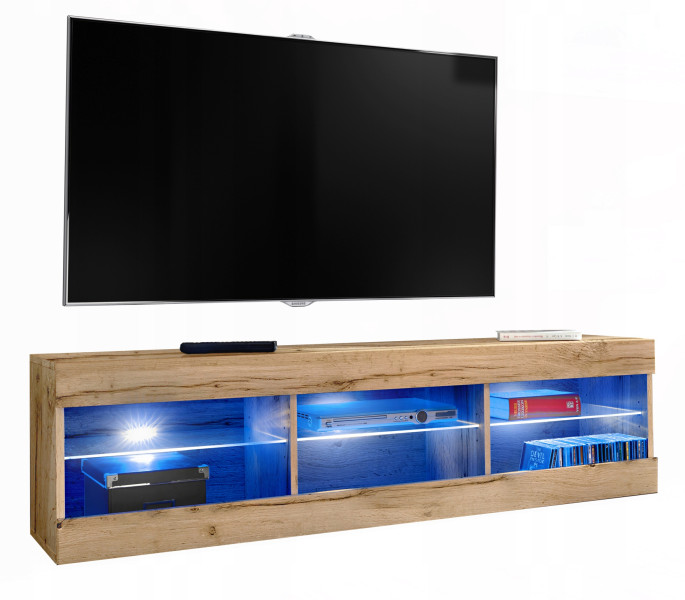 Szafka RTV LED Salon Nowoczesna Dąb Wotan Bez LED 140x35 Pokój 340895
