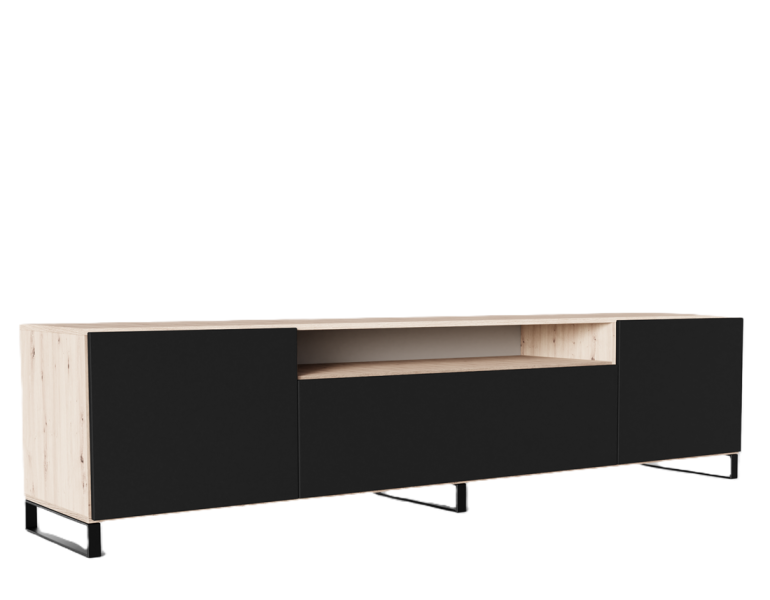 Szafka RTV LION 200 cm na metalowych nogach, do salonu -czarna+artisan 747599
