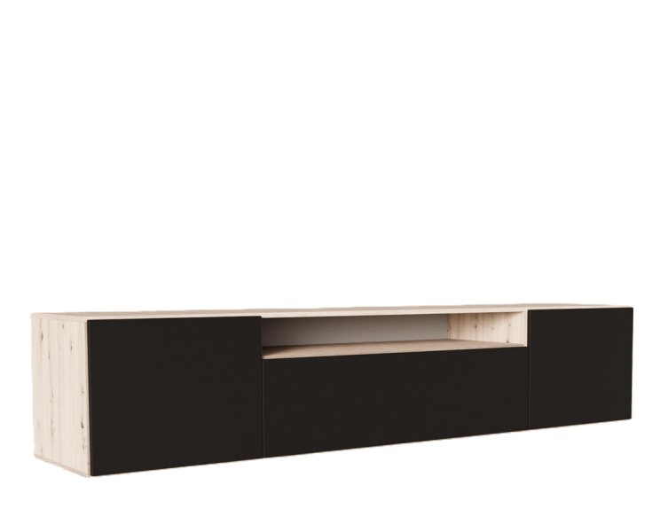Szafka RTV LION 200 cm wisząca, do pokoju gościnnego- czarny+artisan 747589