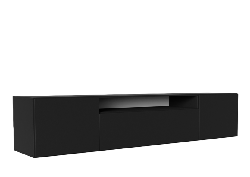 Szafka RTV LION 200cm wisząca, do pokoju gościnnego, proste fronty- czarny 747580
