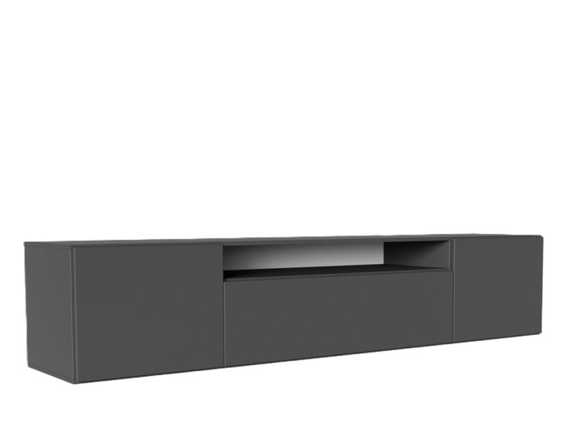 Szafka RTV LION 200cm wisząca, do pokoju gościnnego, proste fronty- grafit 747579