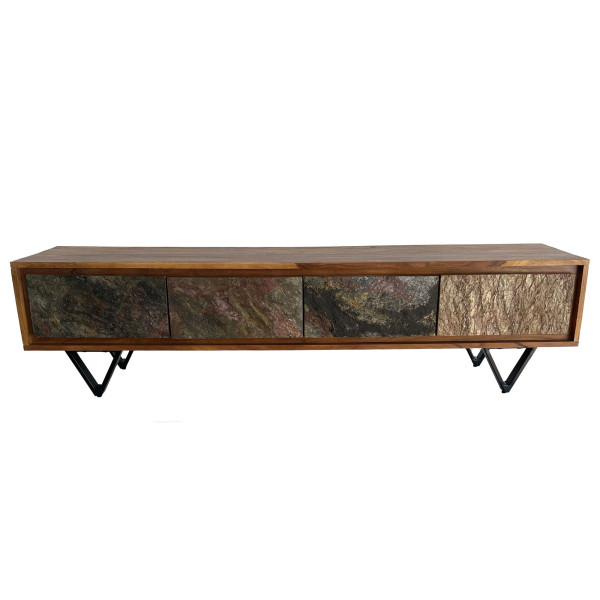 Szafka RTV Litego Drewna Sheesham 160 cm Front Kamień Metal Industrial 755994