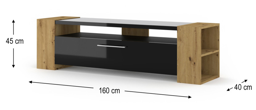 Szafka RTV LIVIA 160 cm dąb artisan / czarny połysk 241264