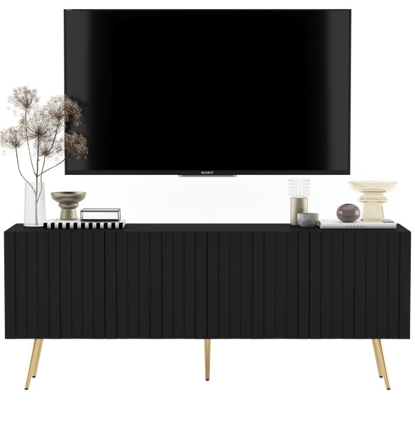 Szafka RTV Loft Czarny Mat Nowoczesna Metalowe Nogi 150 cm 341936