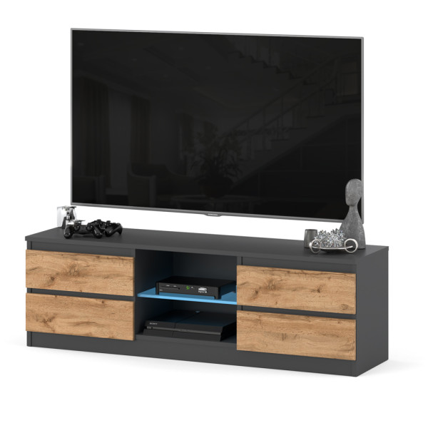 Szafka rtv loft z 4 szufladami 138cm stolik szary wotan 374422