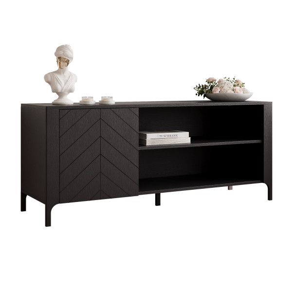 Szafka RTV LORIEN 135 cm z jodełką czarna 712393