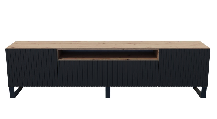 Szafka RTV MARCO na metalowych nogach, frezowane fronty-czarna-artisan 747596