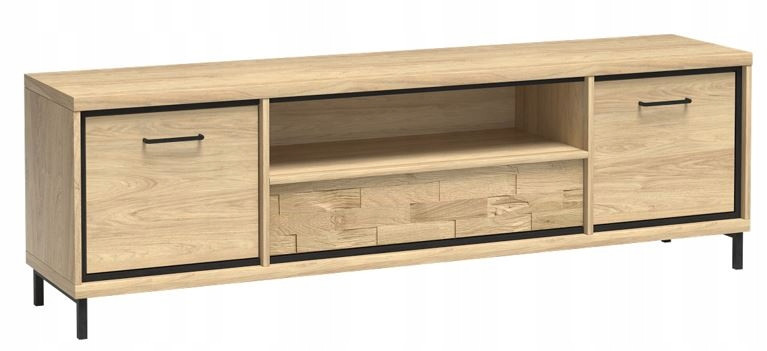 Szafka RTV MILAN 181 cm dąb hikora czarne nogi nowoczesna wstawka 834001