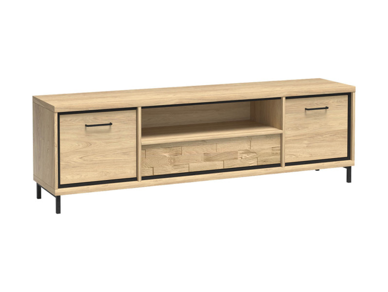 Szafka RTV MILAN 181 cm Panel Dębowy Nóżki Metalowe Cichy Domyk HIT 136082