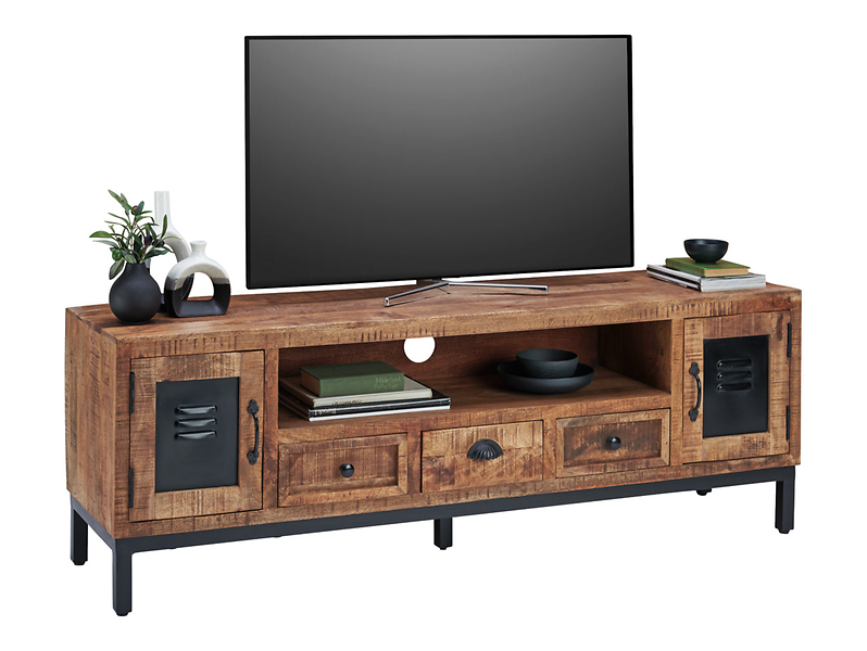 Szafka RTV Mira 165 cm z 2 drzwiami i 3 szufladami drewno mango 711742