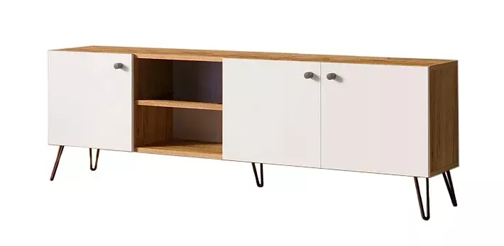 Szafka RTV na metalowych nogach dąb craft + biały - Elax 692508