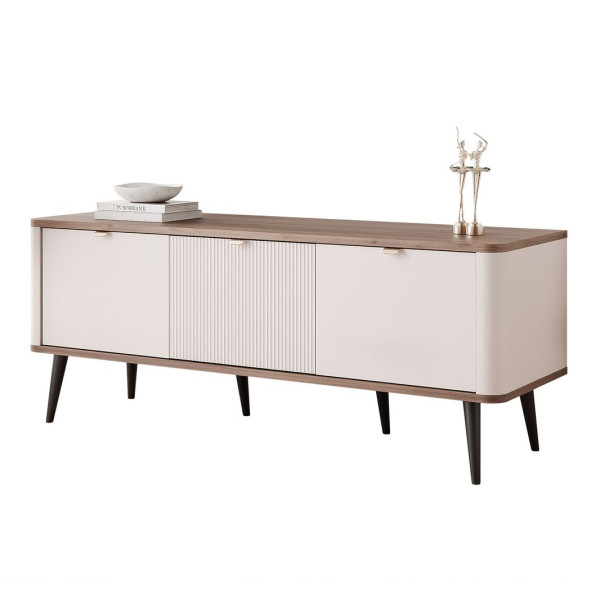Szafka RTV NAVANI 130 cm z ryflowanym frontem kaszmir/orzech 712404