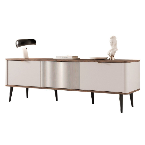 Szafka RTV NAVANI 160 cm z ryflowanym frontem kaszmir/orzech 712401
