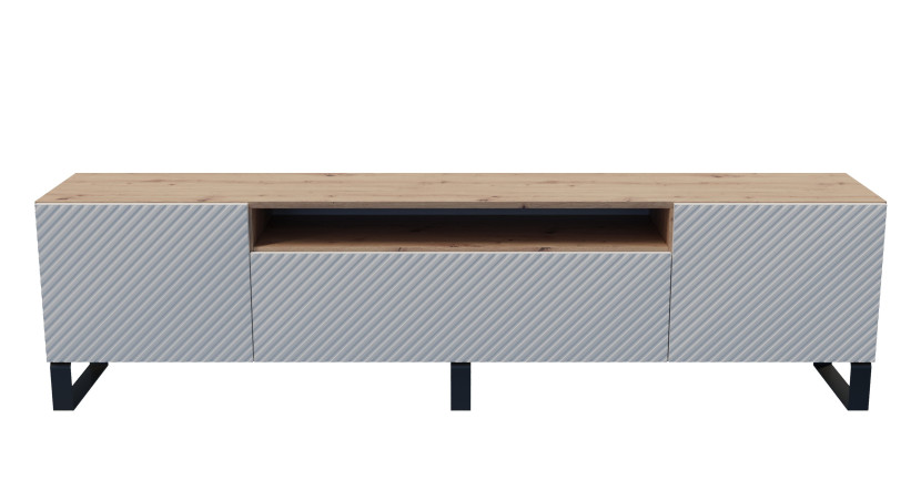 Szafka RTV NIKOL 200cm na metalowych nogach, frezowane fronty-biała+artisan 747591