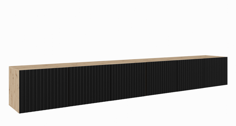 Szafka RTV NOELI 300 cm zamknięta do salonu, ryflowana- artisan+czarny 754163