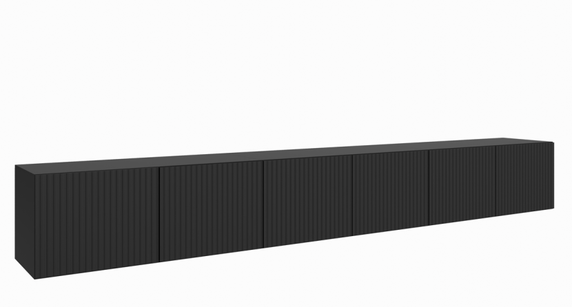 Szafka RTV NOELI 300 cm zamknięta do salonu, ryflowana- czarna 754172