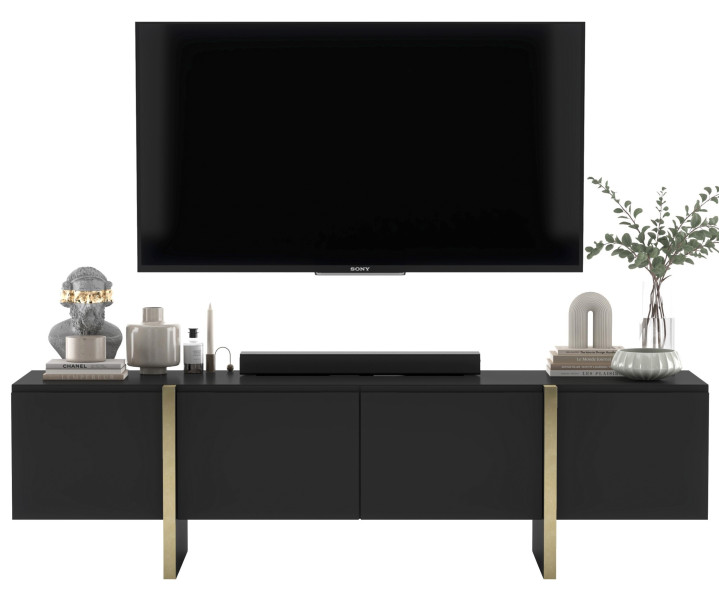 Szafka RTV Nowoczesna Komoda Glamour Czarny Mat 180 cm 258711