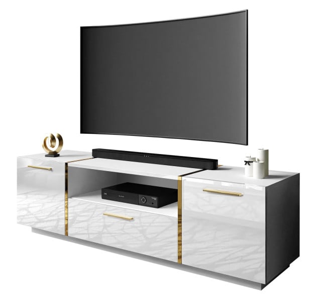 Szafka RTV ONYX biały połysk złoty uchwyt 96784
