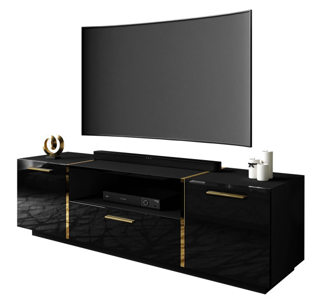 Szafka RTV ONYX czarny połysk złoty uchwyt 96808