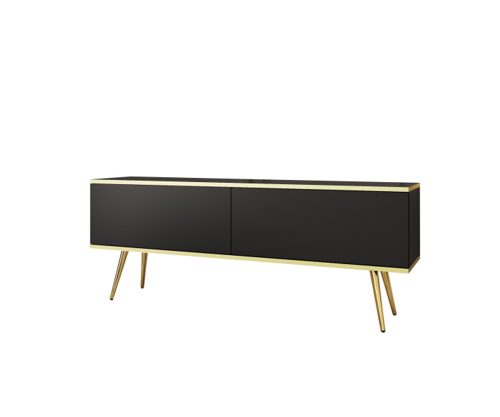 Szafka RTV ORINO 135 cm czarna ze złotymi detalami/złote nóżki 649728