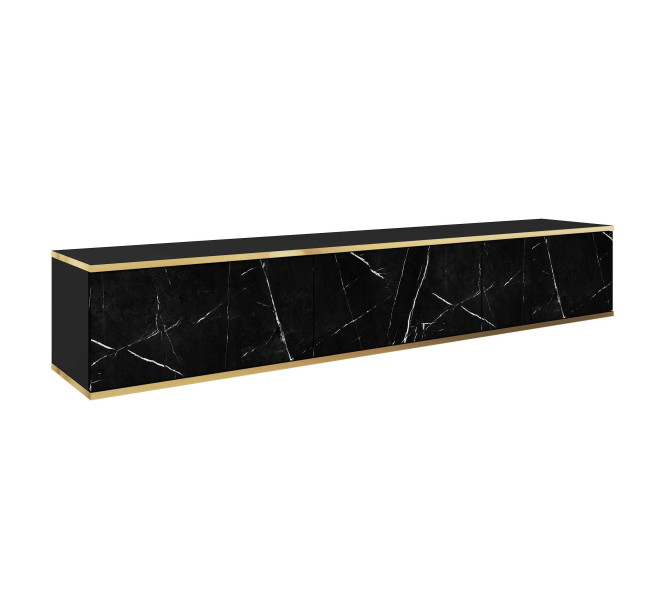 Szafka RTV ORINO 175 cm czarna/czarny marmurze złotymi detalami 649710
