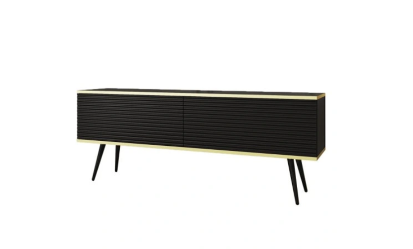 Szafka RTV ORO MDF 135 czarne prążkowane fronty + złoto z cz 282861