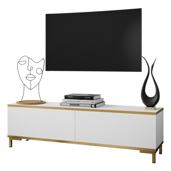 Szafka RTV OXFORD 135 cm biały mat nogi złote 96779