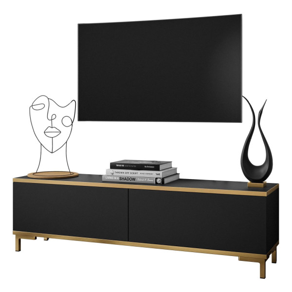 Szafka RTV OXFORD 135 cm czarny mat nogi złote 96725
