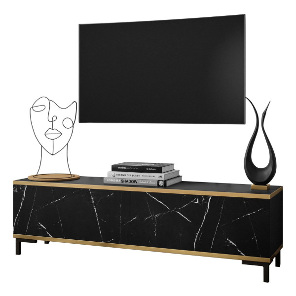 Szafka RTV OXFORD 135 cm marmur black royal nogi czarne 96756