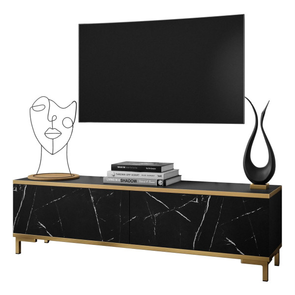 Szafka RTV OXFORD 135 cm marmur black royal nogi złote 96768
