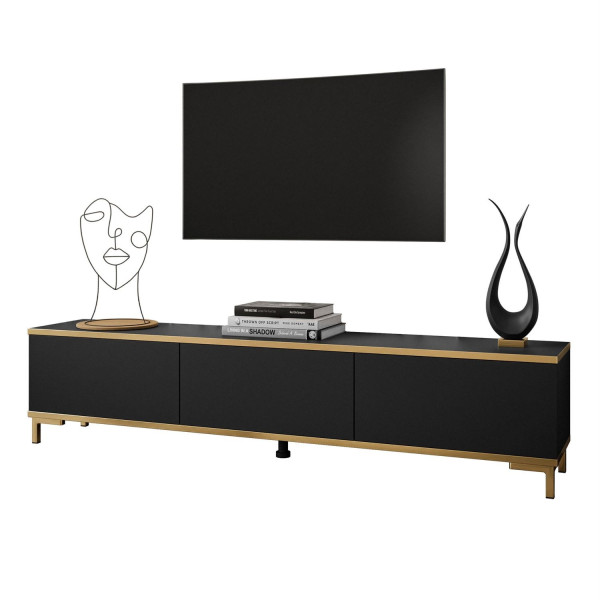 Szafka RTV OXFORD 175 cm czarny mat na złotych nogach 96813