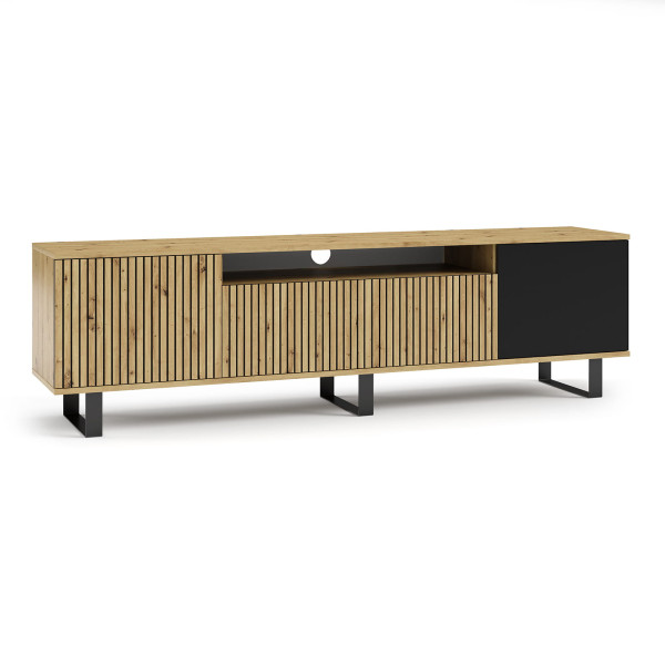 Szafka rtv Piko 200cm artisan czarny lamele metalowe nogi 340065