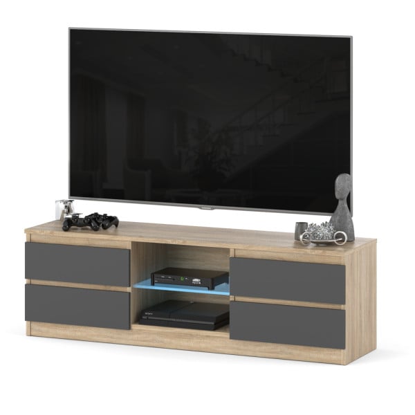 Szafka rtv pojemna 4 szuflady 138cm stojąca dąb sonoma szary 713173