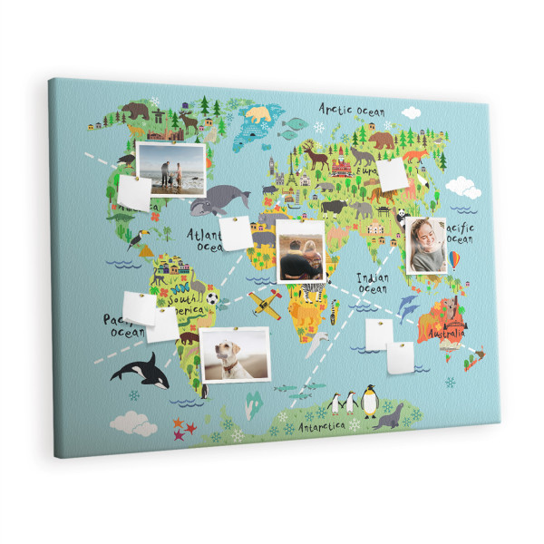 Tablica korkowa z nadrukiem dekoracyjna + pinezki Mapa 407648