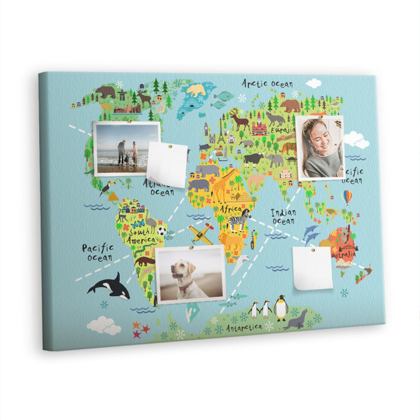 Tablica korkowa z nadrukiem dekoracyjna + pinezki Mapa 407405