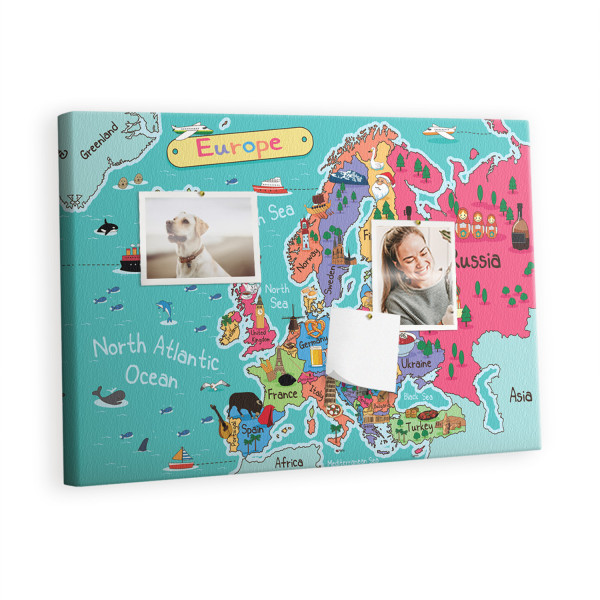 Tablica korkowa z nadrukiem do salonu + pinezki Mapa Europy 297568