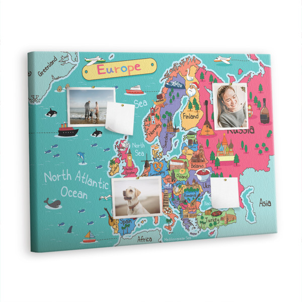 Tablica korkowa z nadrukiem do salonu + pinezki Mapa Europy 407764