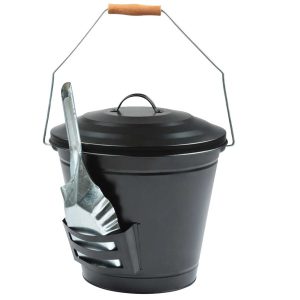 Wiaderko na popiół stalowe czarne 34 cm z łopatką do kominka 948801 Wiaderko na popiół stalowe czarne 34 cm z łopatką do kominka 948801