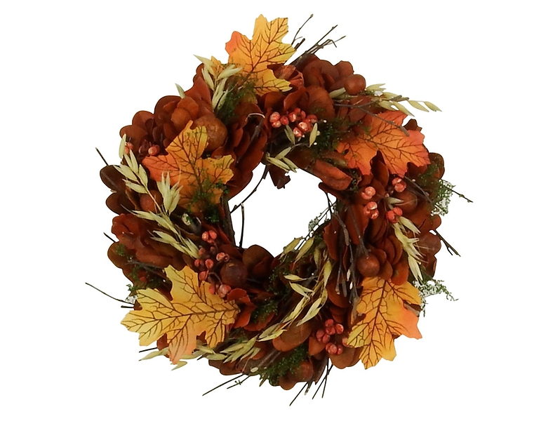 Wianek liście 26 cm pomarańczowy 48381