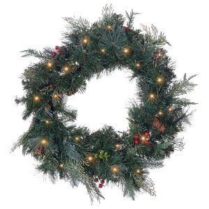 Wieniec świąteczny 60 cm ze światełkami zielony 337384 Wieniec świąteczny 60 cm ze światełkami zielony 337384