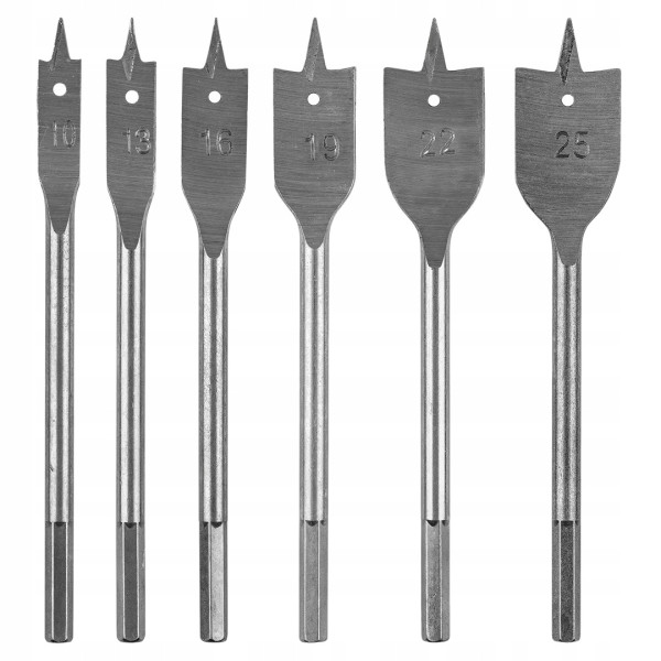 Wiertła do drewna łopatkowe płaskie 10,13,16,19,22,25mm 6szt 384256