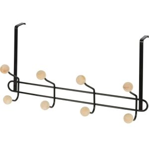 Wieszak na drzwi, metalowy, z drewnianymi gałkami, 40 x 22 x 10 cm 438821 Wieszak na drzwi, metalowy, z drewnianymi gałkami, 40 x 22 x 10 cm 438821