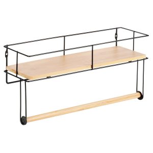 Wieszak na ręcznik papierowy z półką metalowy czarny 37×12,5×18,5cm 791434